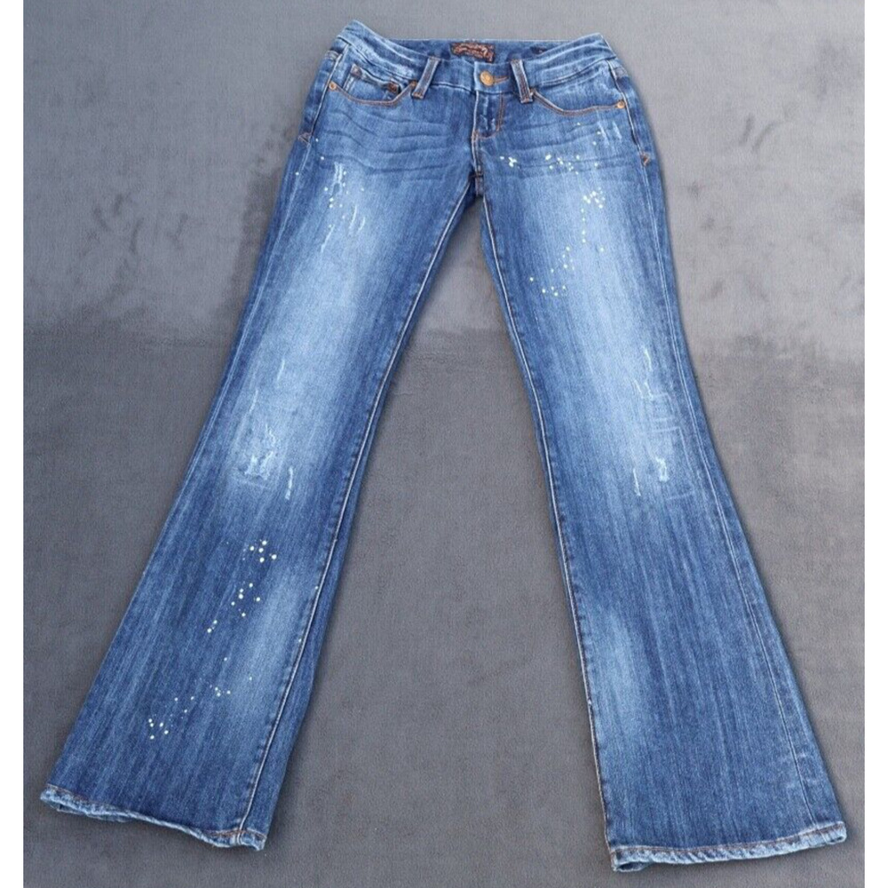 Seven distressed paint fleck style denim jeans size 26 waist boot‎ cut